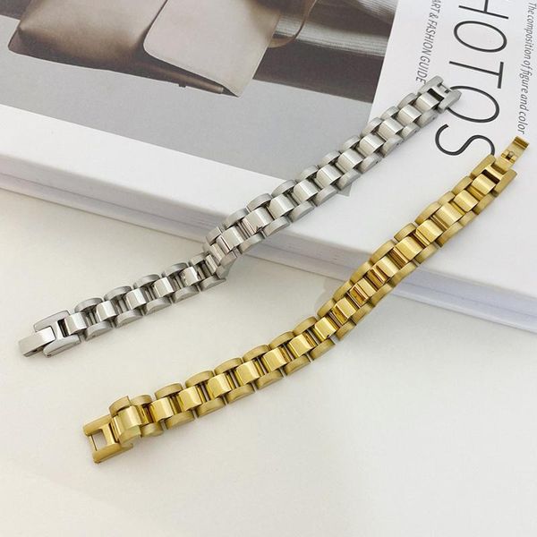 

link, chain titanium steel with pave watch strap statement bracelet women stainless jewelry chic gown japan south korea fashion, Black