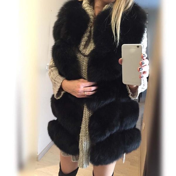 

women's vests fashion faux fur vest, Black;white