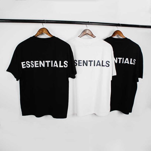 

high fog streetfear of god double thread essentials short sleeve 3m reflective letter men's and women's loose t shirt ns1i, White;black