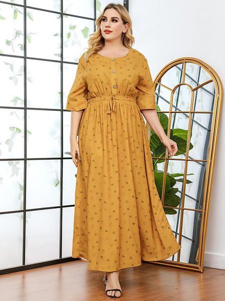 

casual dresses summer dress 2021 women o neck half sleeve printing high waist yellow maxi long clothing, Black;gray