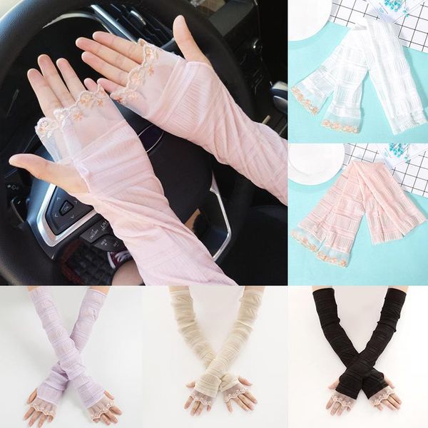 

five fingers gloves 1 pair summer sun protection for women fashion long sleeves stretchy outdoor breathable sunscreen mittens, Blue;gray