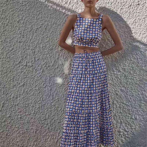 

women summer casual za suits 2-piece sets geometry print short camis and skirts female elegant fashion street clothing 210513, White