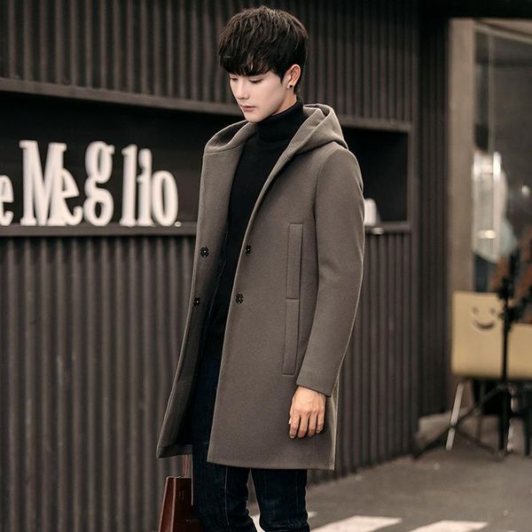 

men's jackets autumn and winter loose woolen coats simple large caps, Black;brown