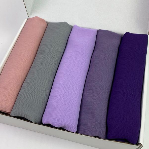 

ethnic clothing women's pleated hijab heavy chiffon scarf wrap solid color shawls headband muslim headscarf custom gift boxes set, Red