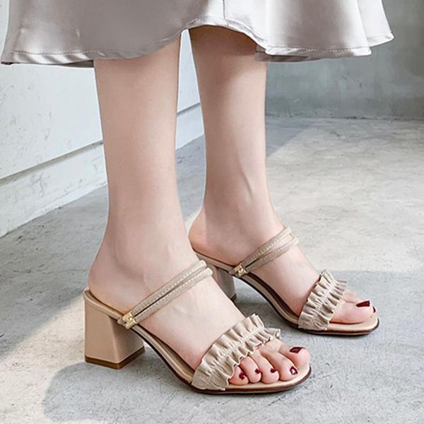 

summer black beige women sandals 6cm block high heels femme shoes 11813akx2339