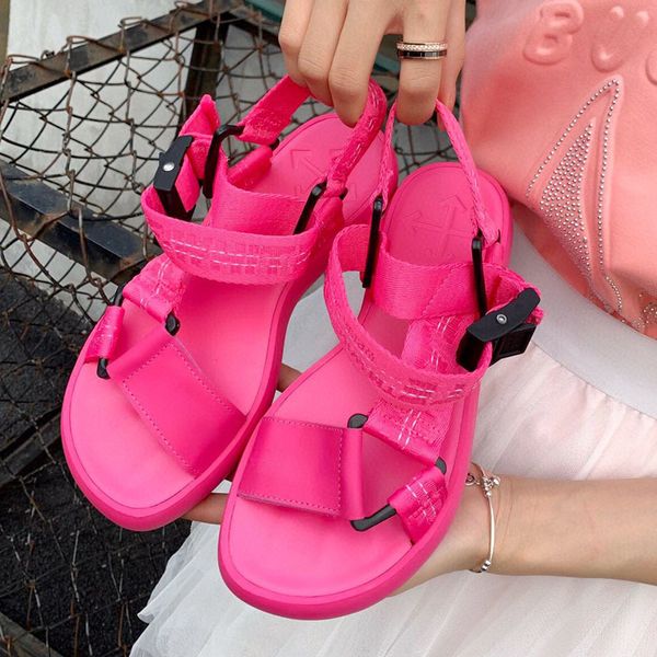 

70% off wholesale flip-flops summer new nylon mixed colors women sandalias fashion platform buckle shoes casual beach comfortable sandals lo, Black