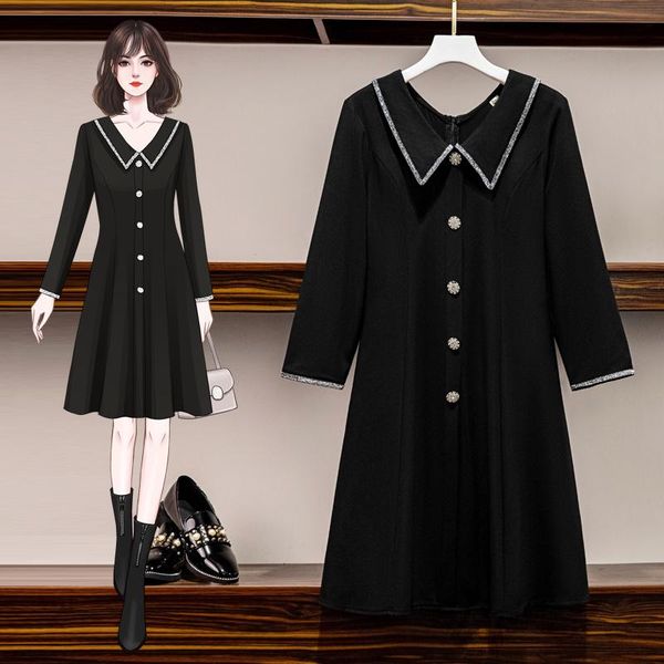 

casual dresses black midi plus large size oversize korean fashion kawaii women's elegant autumn for women 2021 female clothing, Black;gray