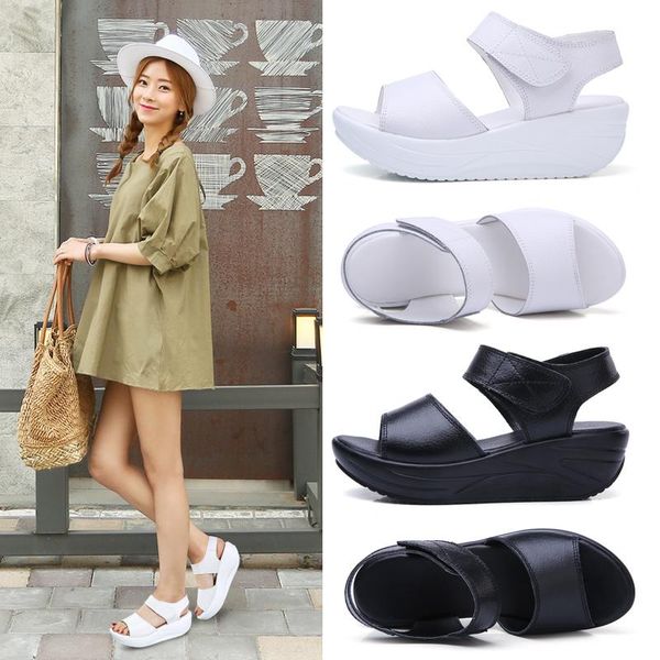 

women sandals summer white wedge open toe platform sandalias slides ladies gladiator shoes mujer zapatos size 35-40, Black