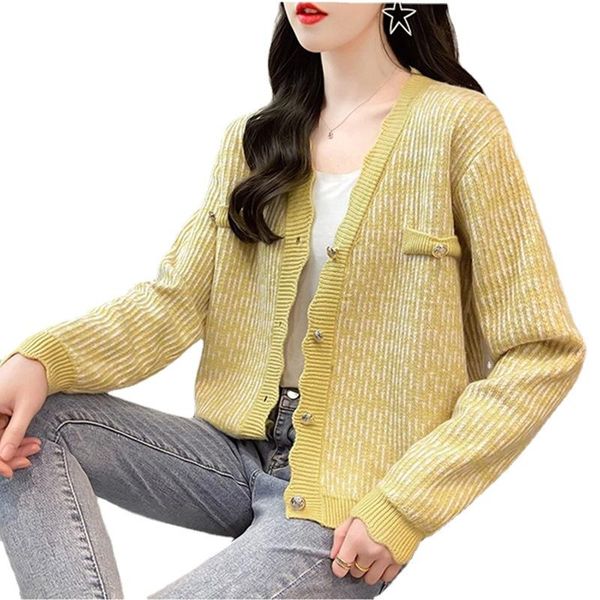 

women's knits & tees beautana cardigan sweater 2021 autumn striped v neck women loose knit coat japanese aesthetic knitting yarn jumper, White