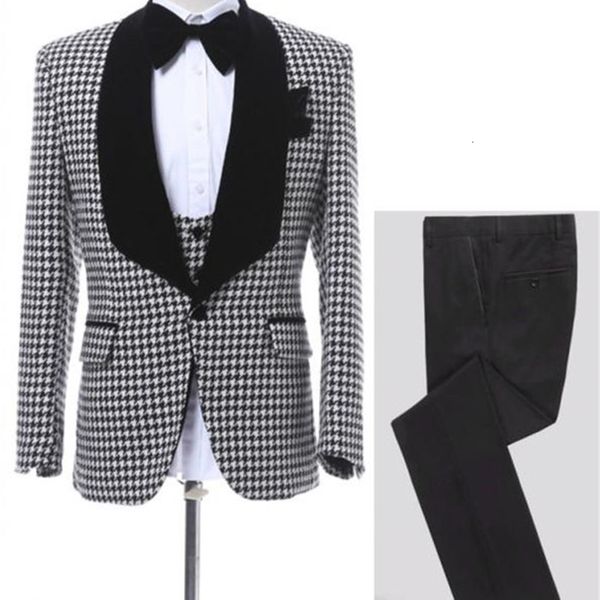 

Men's Suits & Blazers Latest Houndstooth Wedding One Button Groom Tuxedos Shawl Lapel Prom Dinner Business Suit (Jacket+Pant+Vest) 58VW, White;black