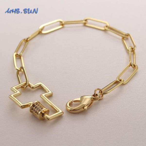 

link, chain mhs.sun design chunky bracelet for women men trendy jewelry gold color charm zircon cross bangles party gift 1pc, Black