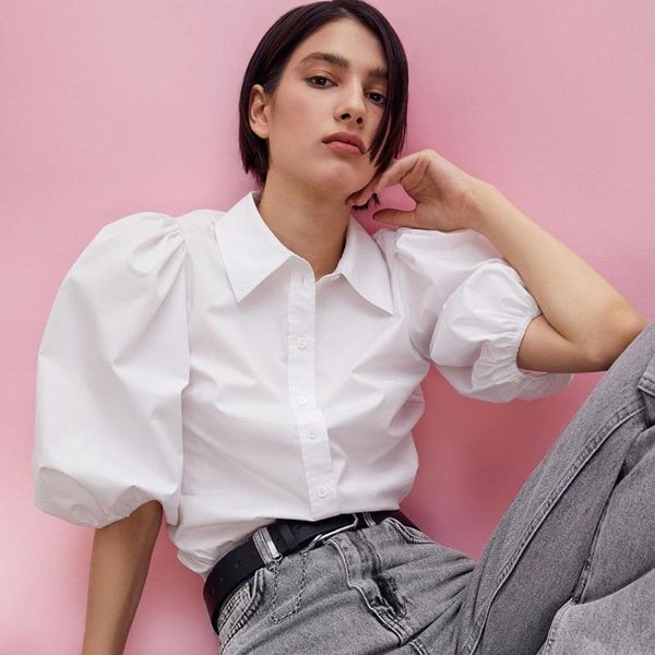 

women's t-shirt 2021 summer puff sleeve white shirt fashion commuter professional short