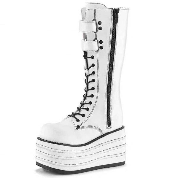 

boots round thick sole roman retro lace up platform knee high for women 2021 winter fashion biog size 43, Black