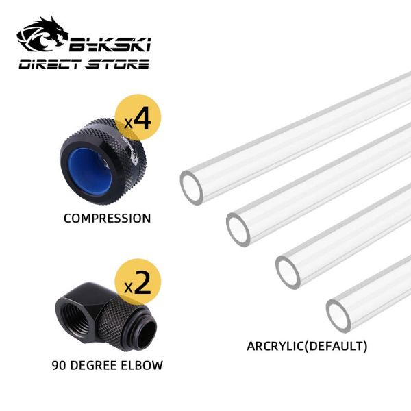 

bykski 4pcs hard tube fitting kit g1/4 compression 90 degree elbow male to female 50cm od12/14/16mm arcylic/petg tubes combo fans & coolings