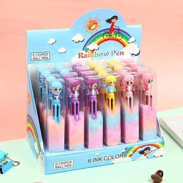 Penne a sfera 24 Pz/lotto Kawaii Principessa 6 Colori Penna Carino Peluche Presse Palla Scuola Ufficio Scrittura Forniture Regalo di Cancelleria