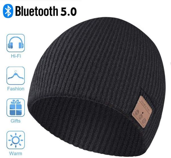 

bluetooth hat, beanie, winter knitted beanie cap with wireless 5.0 stereo earphone headphone for running riding cycling caps & masks, Black
