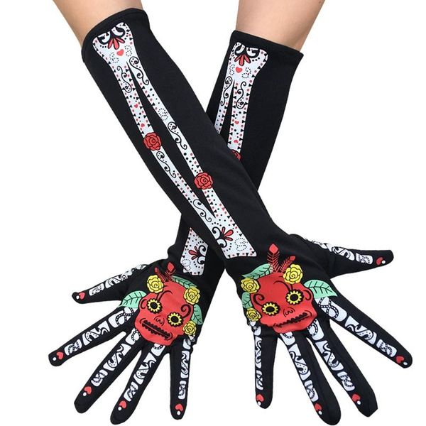 

five fingers gloves women halloween ghost bones long fingerless ladies winter warm knitted holiday grimace trendy fashion cute mittens, Blue;gray