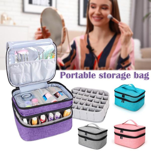 

cosmetic essential oil bag large dual-layer portable nail polish organizer case storage box makeup pouch b bags