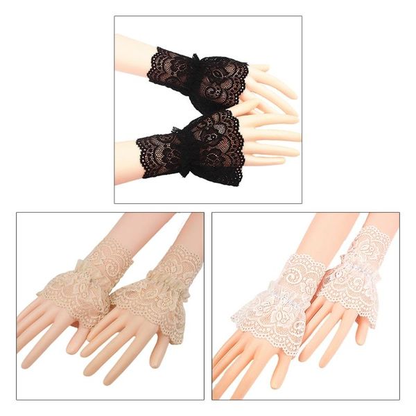 

five fingers gloves hollow crochet floral lace wrist cuffs ruffles detachable fake sleeves bracelet k3nf, Blue;gray