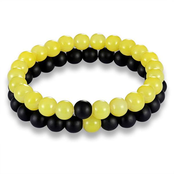 

beaded, strands 2 pc / set of traditional style 8mm natural stone bead bracelet gold romantic heart black white men's and women's
