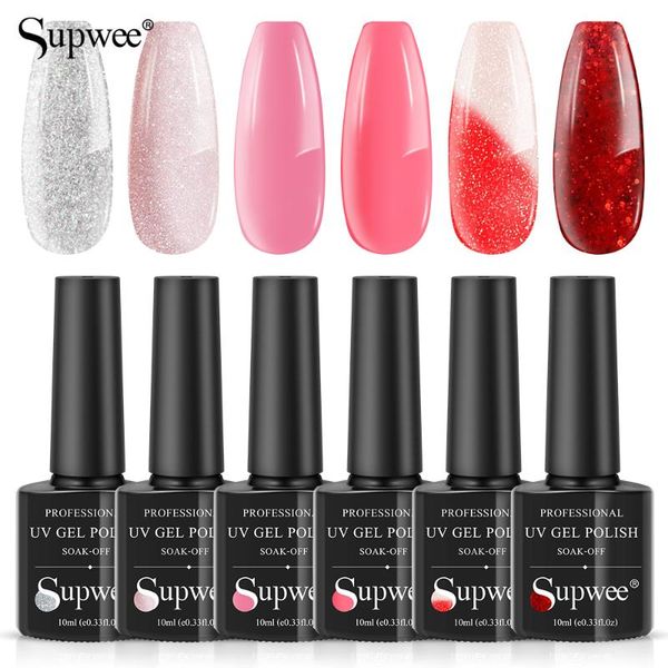 

nail gel supwee 10ml uv temperature color change thermal glitter 3 colors soak off color-chaging nails art, Red;pink
