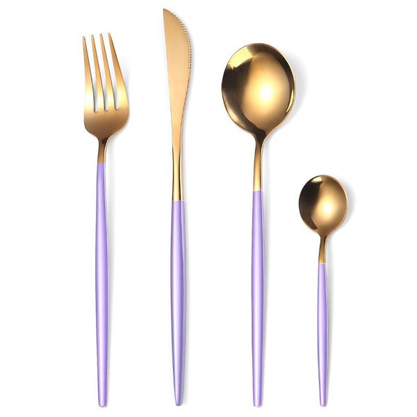 

4pcs gold dinnerware set mirror stainless steel tableware knife fork spoon flatware dishwasher safe cutlery sets