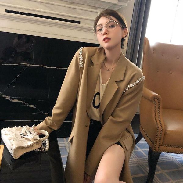 

women's suits & blazers autumn bright diamond suit coat design sequin versatile fashion trend black jacket korean women streetwear, White;black