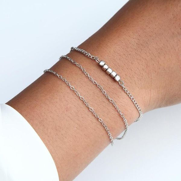 

charm bracelets summer style 3 layered for women square beads bracelet beach bangle girls cuff fashion jewelry x064, Golden;silver
