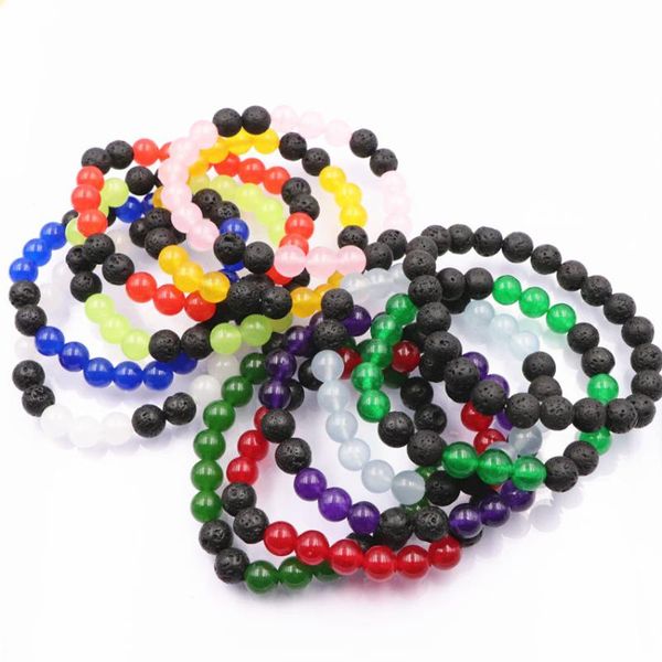 

charm bracelets splicing colors beads bracelet for women natural stone jades lava elastic friendship beaded bangle jewelry 7.5" a713, Golden;silver