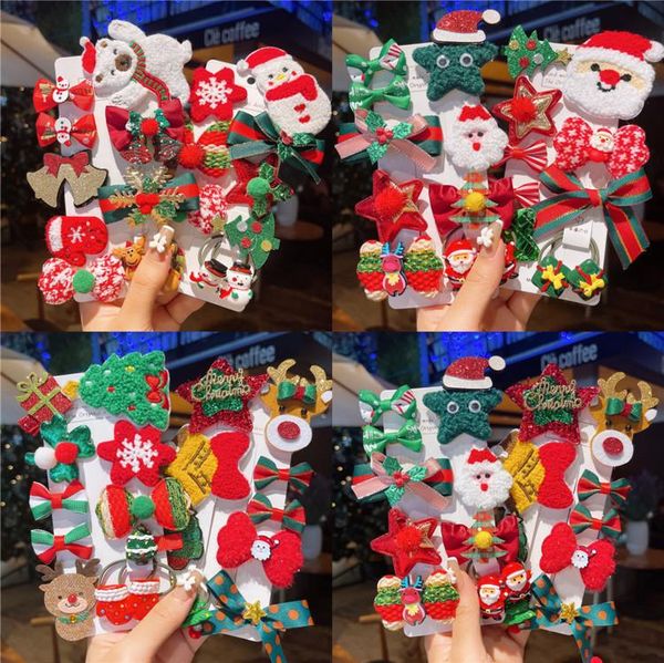 

hair accessories children's christmas hairpin set cute bow baby gift clip little girl ring., Slivery;white