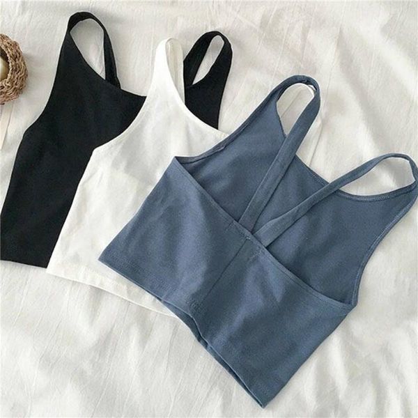 

camisoles women solid backless leisure womens korean style tanks slim crop basic all-match bodycon ulzzang women's & camis, White