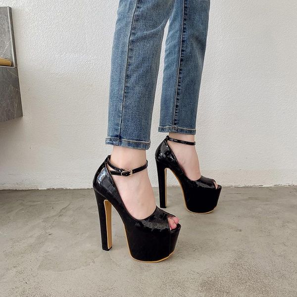 

dress shoes autumn high fish mouth 17cm model catwalk thick heel heels, Black