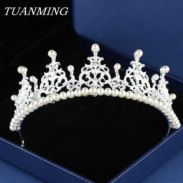 

hair clips & barrettes pearl birthday crown for child rhinestone tiaras princess gift headdress party girls kids head jewelry, Golden;silver