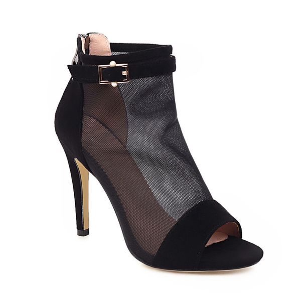 

asumer large 43 thin heels dressed party shoes feminine summer toe + mesh elegant boots, Black