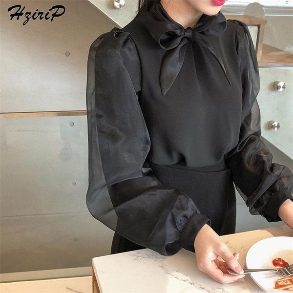 

women's blouses & shirts hzirip 2021 fashion spring autumn cute sweet bow stylish blouse elegant cotton solid simple fresh, White
