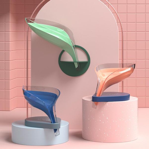 

soap dishes bathroom storage holder drain box accessories wall hanging suction cup plastic leaf-shaped shelf