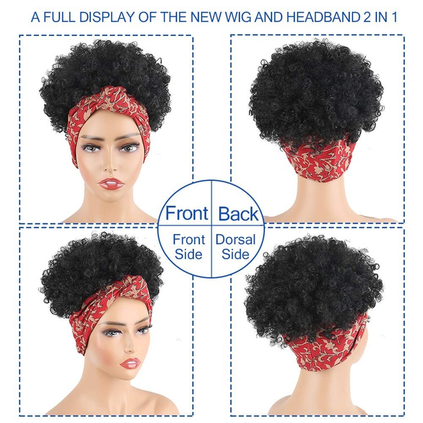 

synthetic wrap wigs for black women headband wig scarf wig short afro kinky curly wig short black wigs turban drawstring 2 in 1factory direc