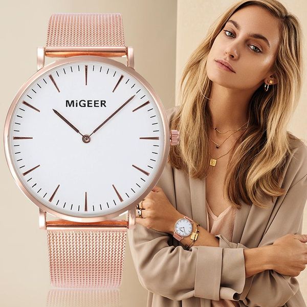 

wristwatches rose gold watch for women watches mesh stainless steel ladies clock luxury women's montre femme, Slivery;brown