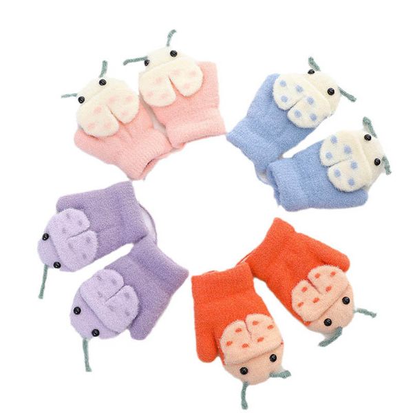 

children's mittens fashion gloves knitted boys kids accessories baby all-inclusive finger little girls cute autumn winter cartoon warm, White