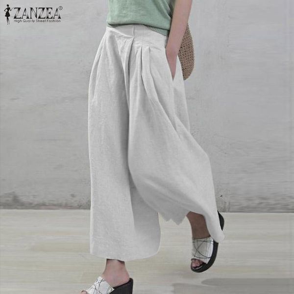 

retro cotton wide leg pants women's autumn trousers casual elastic high waist long pantalon female solid turnip 7 & capris, Black;white