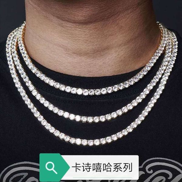 

hip hop copper zircon row necklace ins multi specification tennis chain, Black