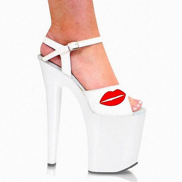 

summer white buckle strap hollow baking paint 8 inches women high heels platform 20cm sandals pole dance show, Black
