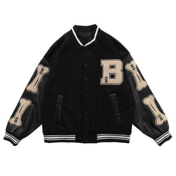 Streetwear Bomber Jaqueta Homens Mulheres SS Hip Hop Furry Bone Patchwork Color Block Jackets Mens Harajuku Baseball Casacos 210819