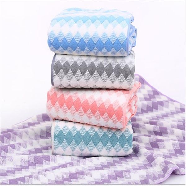 

coral fleece three-color grid bath towel soft absorbent home daily gift beach