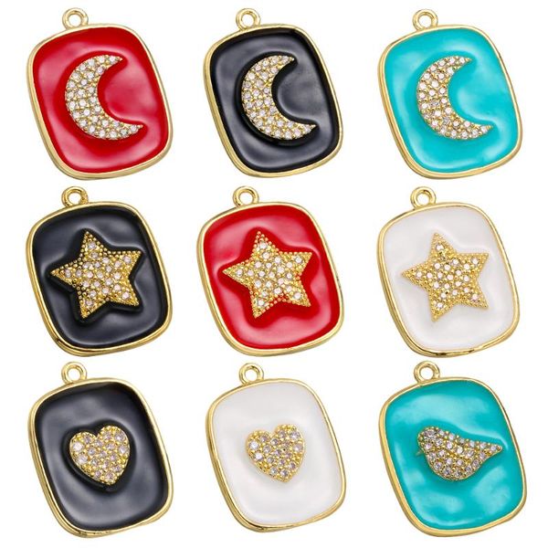 

charms enamel bohemian charm heart moon star diy pendant for necklace bracelet colourful jewelry making women, Bronze;silver