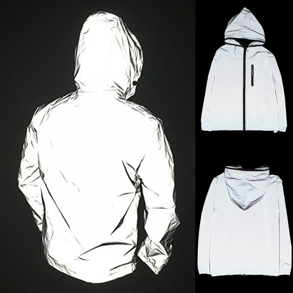 

men streetwear super reflective mens waterproof jacket cycling motorcycle night safe jacket hip pop dance hooded jackets, Black;brown