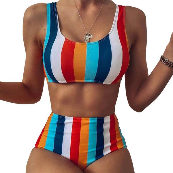 

two-piece suits eionar red and stripe high waisted bikini sets tank swimsuit two pieces swimwear women 2021 beach bathing