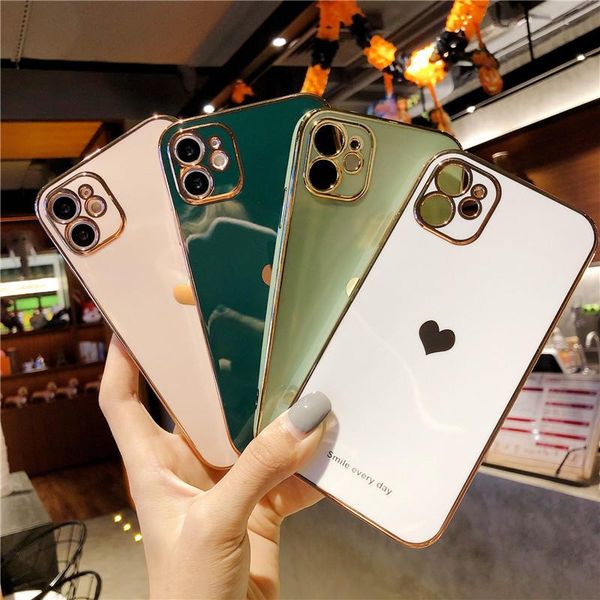 

cell phone pouches electroplated love heart case for 12 pro 11 max xr x xs 7 8 plus soft silicone camera protective back cover
