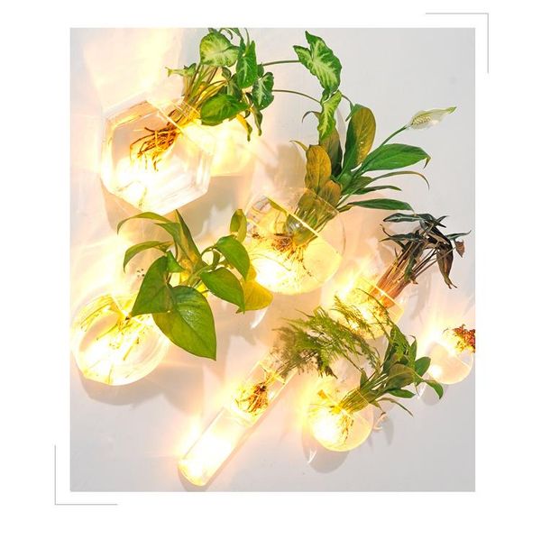 

vases o.roselif 1pcs creative wall glass vase with led light terrarium hydroponic flower vaso home office bar decor