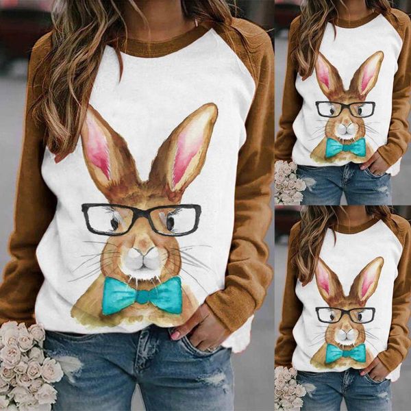 

women's long sleeve wearing glasses printed color block blouse shirt autumn winter blouses & shirts, White